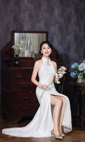 독점 디자이너 컬렉션, 레이스 피쉬테일 치파오