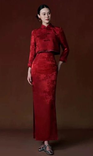 웨딩 치파오, 자카드 롱 치파오 세트