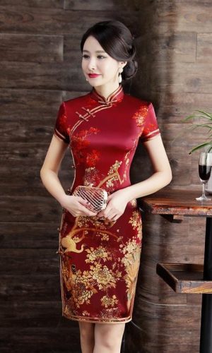 뽕나무 실크, 학무늬, 고급 미니 치파오