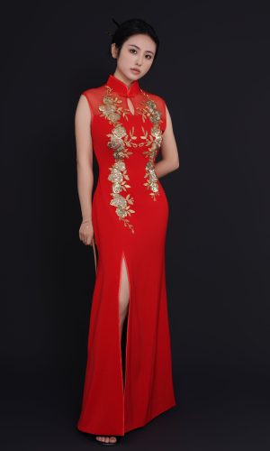 독점 디자이너 컬렉션, 플로럴 레드 롱 치파오